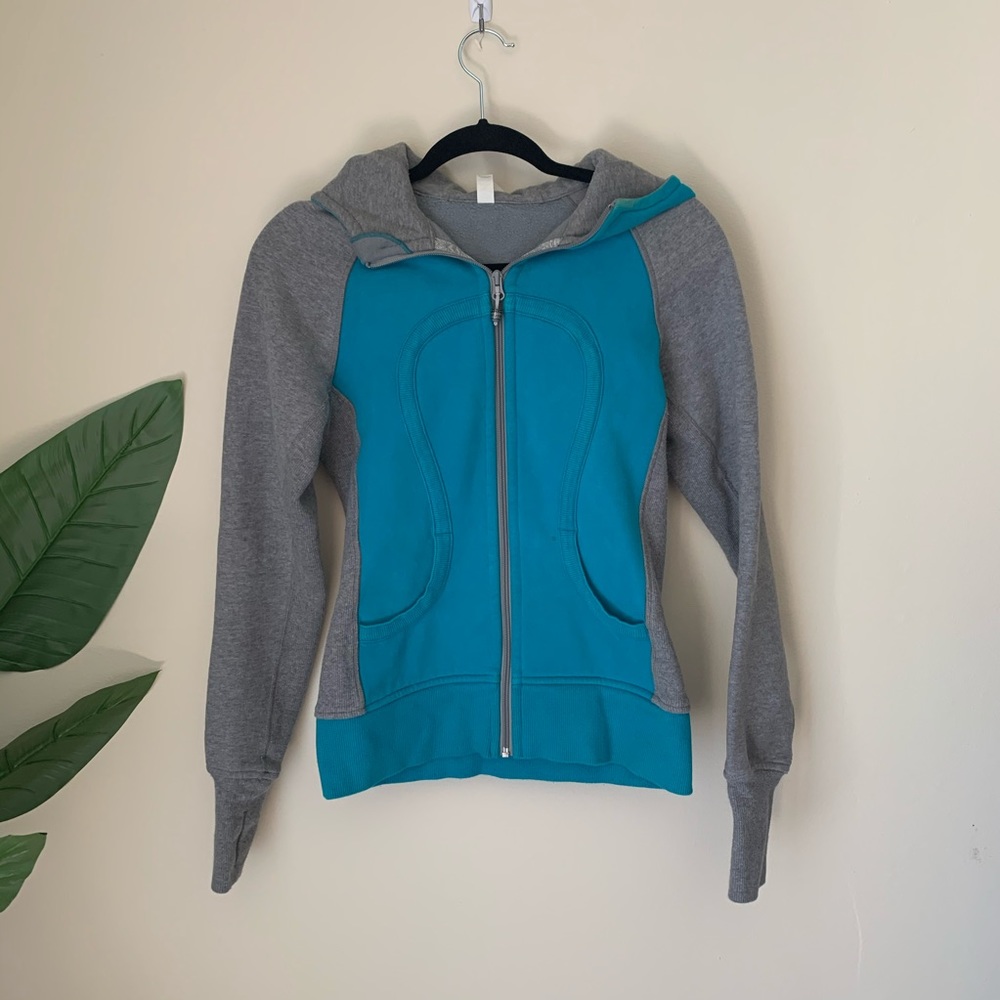 Lululemon | Teal and gray zip up hoodie size 4